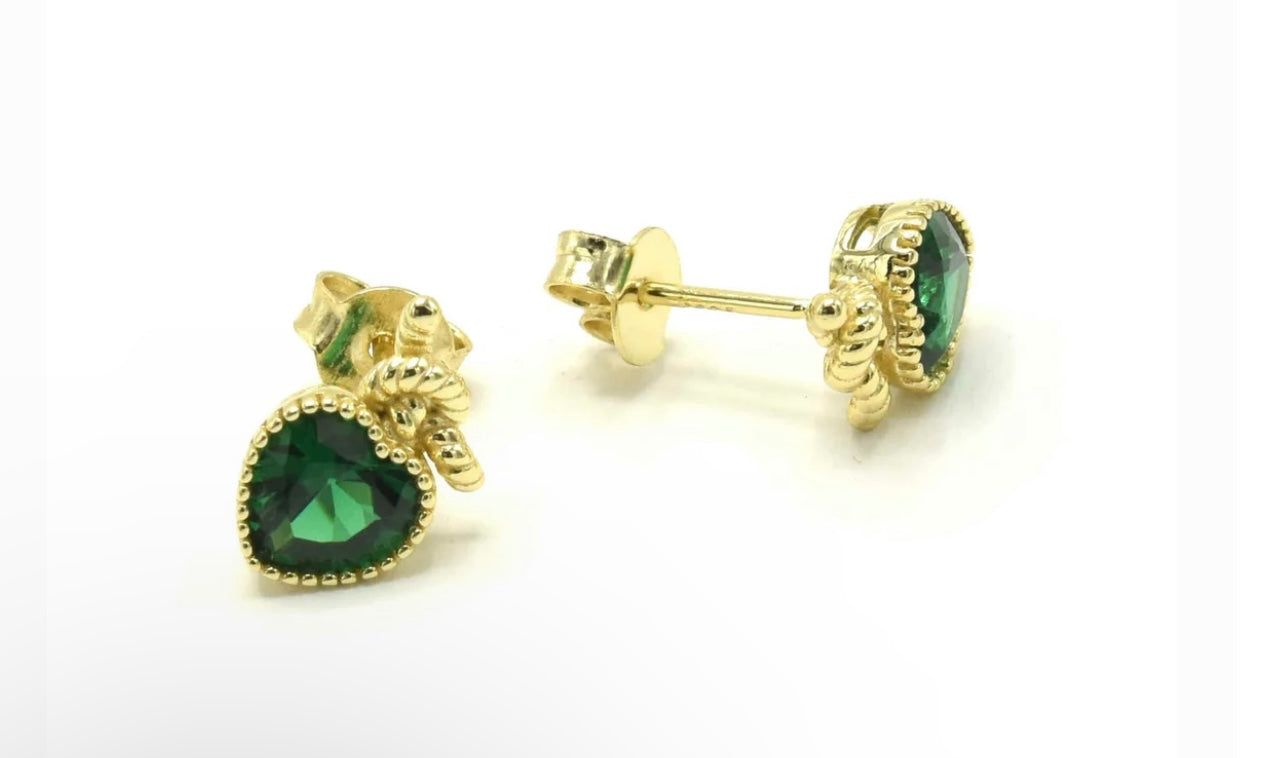 GOLD HEART GREEN EARRING