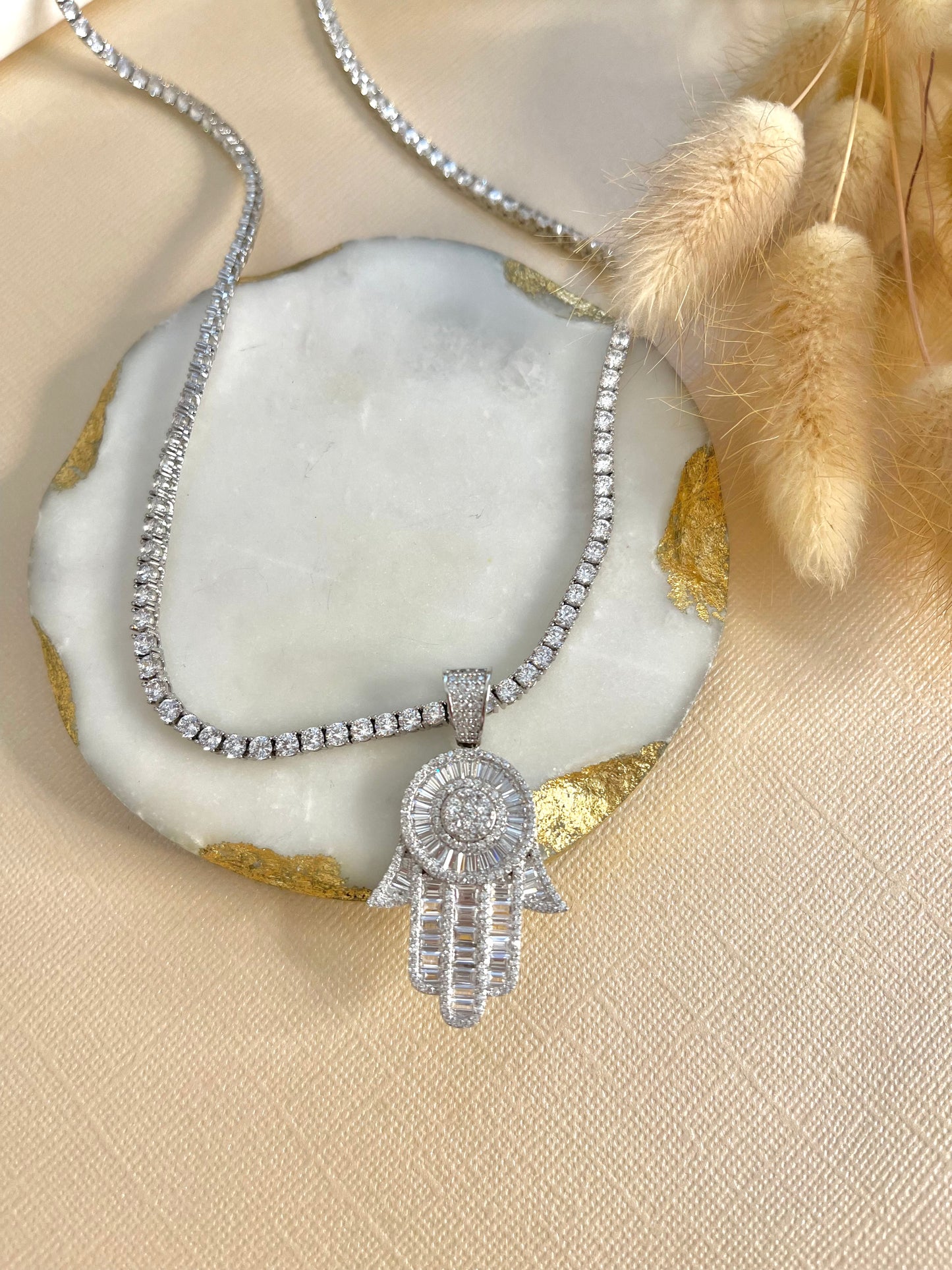 TENNIS HAMSA SILVER NECKLACE