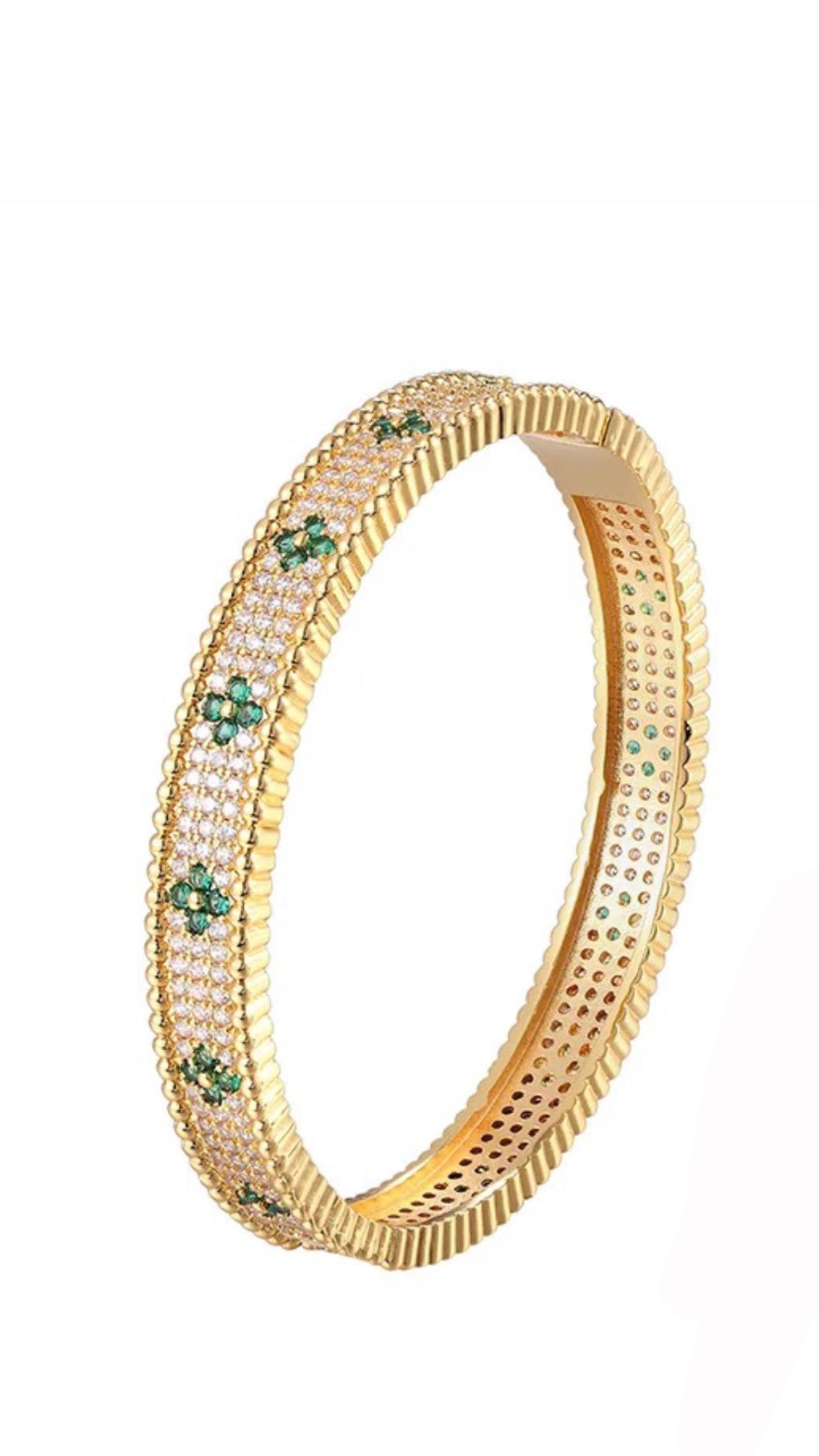 GREEN FLOWER GOLD BANGLE