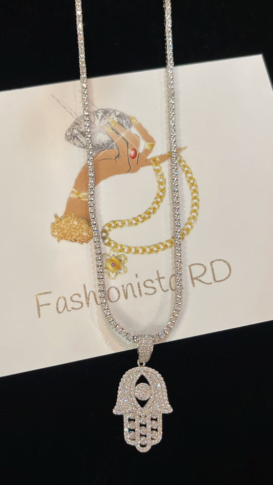 2MM HAMSA SILVER TENNIS NECKLACE