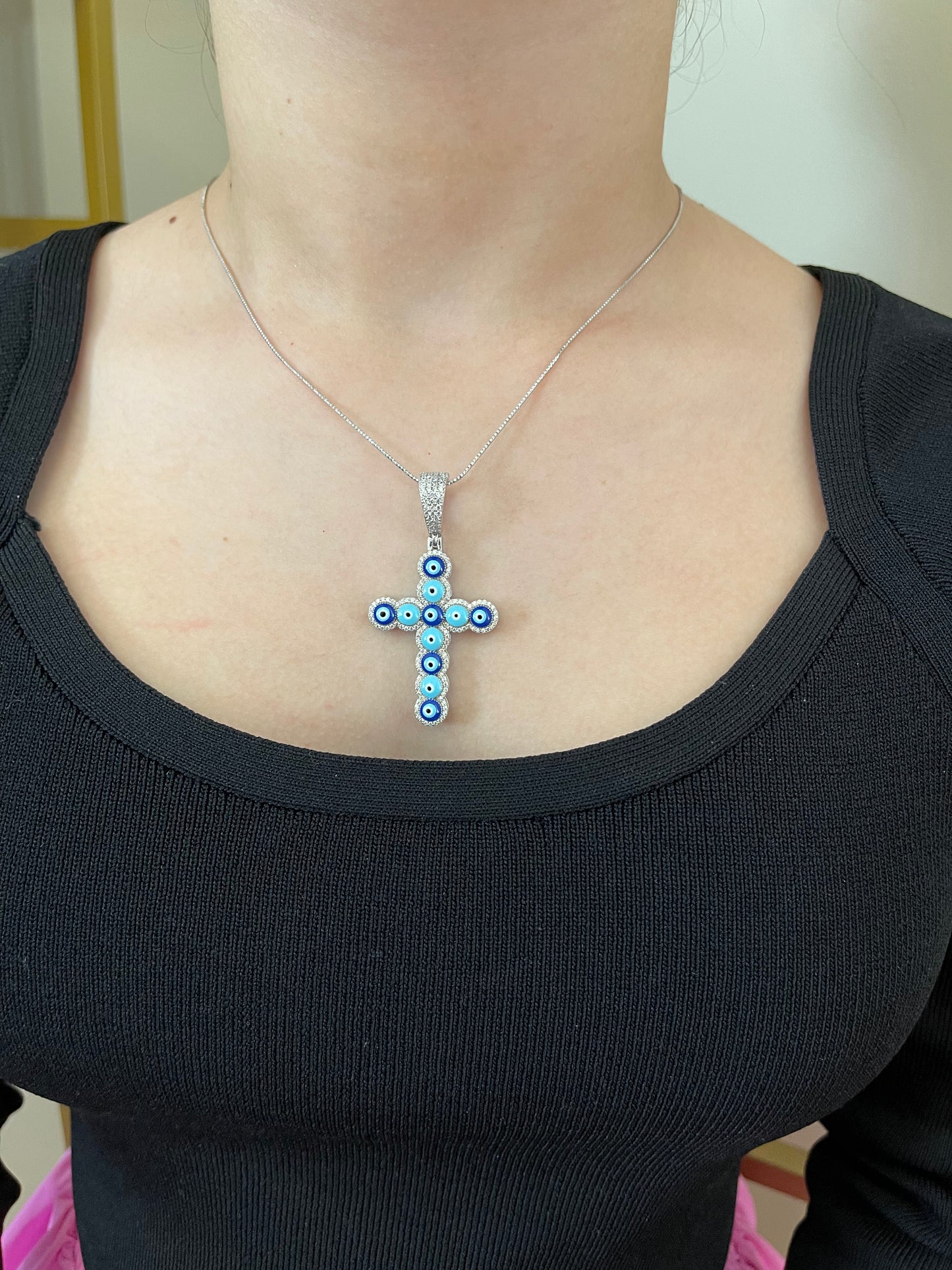 SILVER EVIL EYE NECKLACE