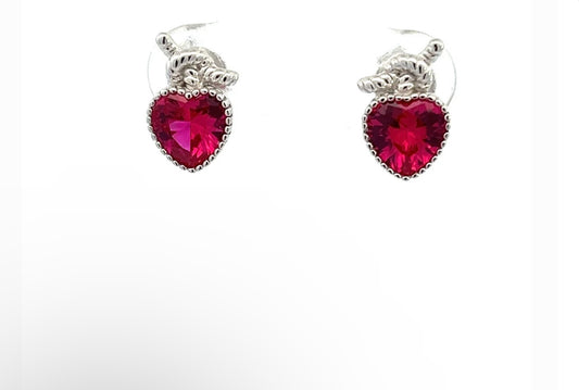 SILVER HEART RED EARRING