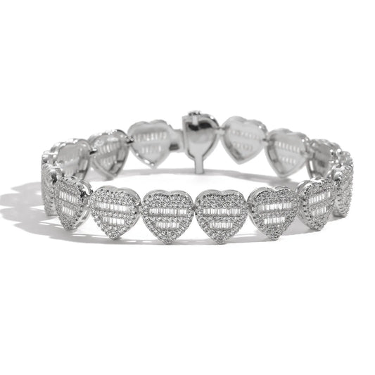 LOVELY SILVER ICE HEART BRACELET