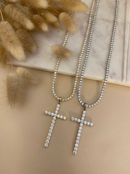 TENNIS ICE 2.5 MM CROSS NECKLACE