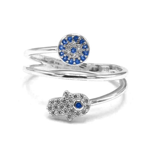 EVIL EYE HAND SILVER RING