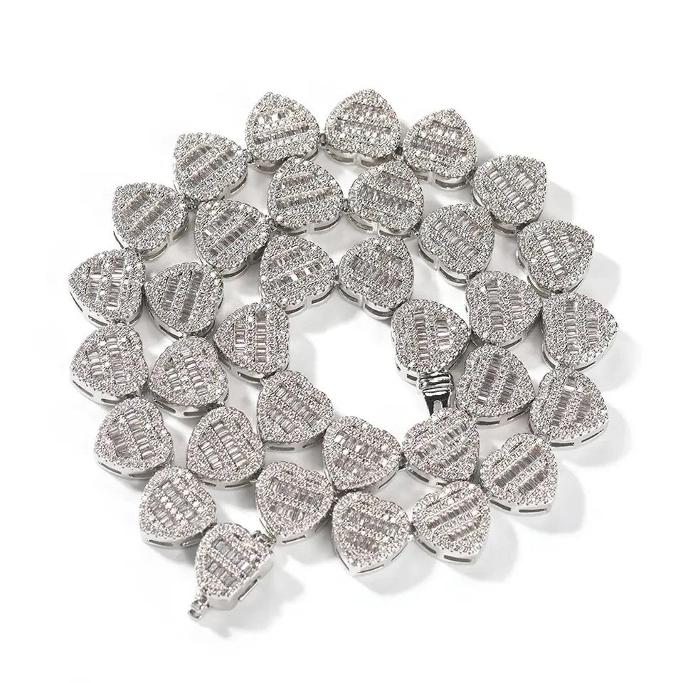 LOVELY ICE SILVER HEART SET NECKLACE