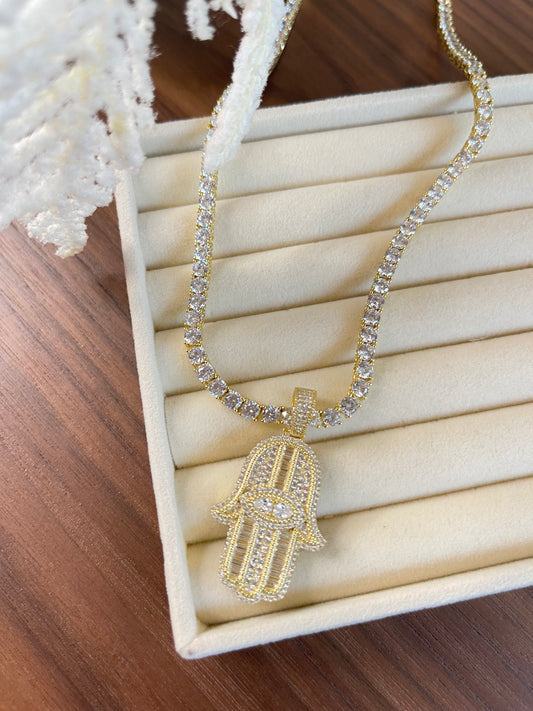 TENNIS ICE GLAMOROUS HAMSA NECKLACE