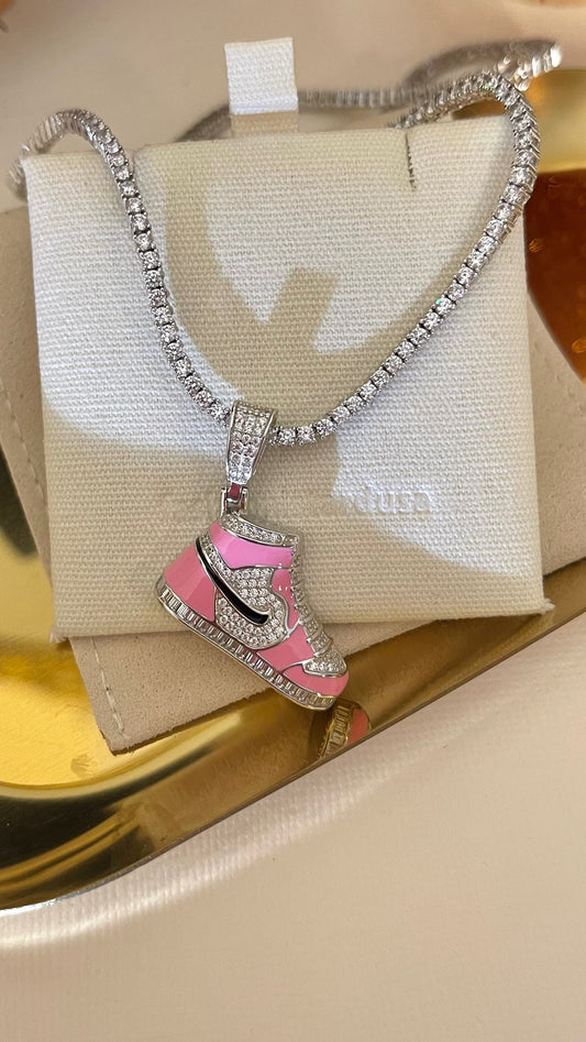PINK JORDAN SILVER TENNIS NECKLACE