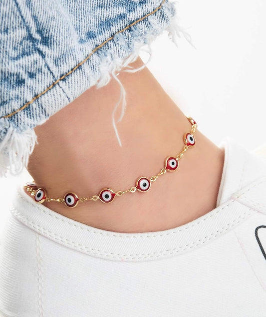 RED EVIL EYE LINK ANKLET