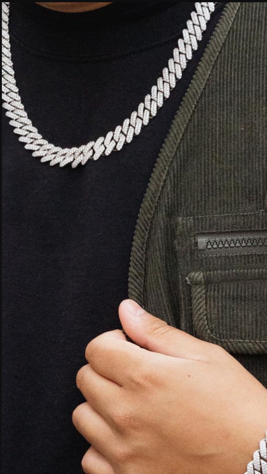 SILVER CUBAN ICE NECKLACE